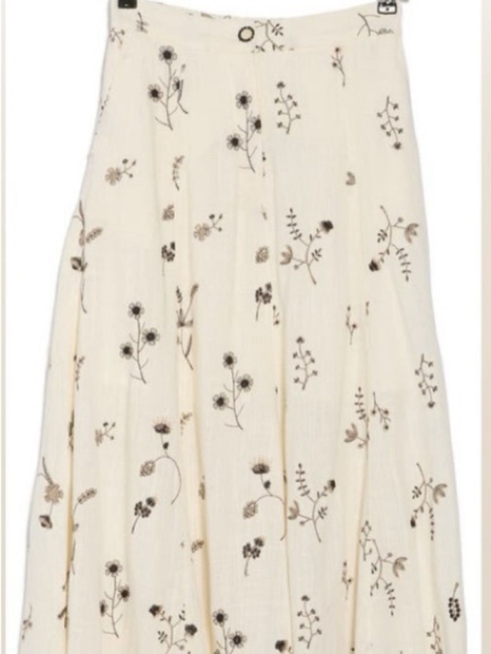 Zara Cream Maxi Skirt with Brown & Black Floral Embroidery